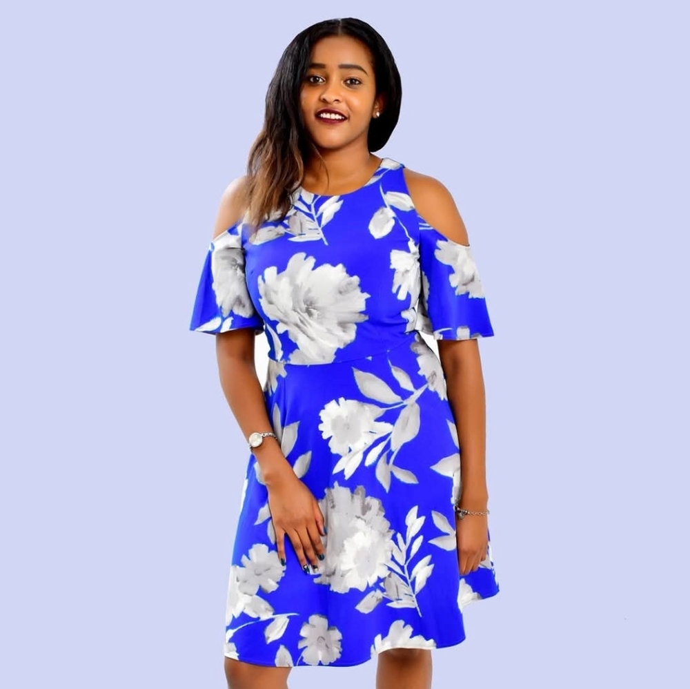 Adorne Blue Floral Cold Shoulder A-Line Dress Size 18W